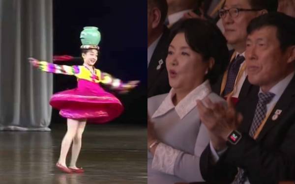 高难度的40秒高速旋转,让韩国第一夫人金正淑看得十分惊叹,还不停拍手呢!