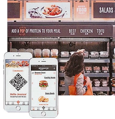 美国亚马逊的智能超市即将开业，消费者进店后只要启动手机程式便可随意购物，店方会透过感应器计算账目，并自动从顾客信用卡扣钱。