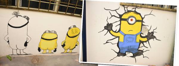 住家外墙上可爱的“小黄人”(Minion)成了迎宾吉祥物。