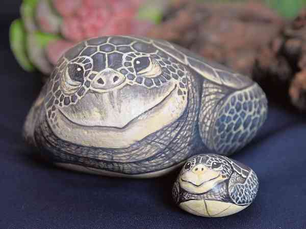 花费了2天时间完成的海龟石头彩绘。