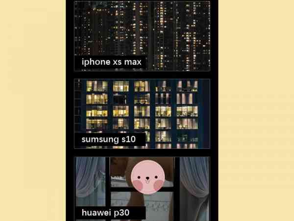 网友将iPhone xs max、Samsung S10及华为P30的拍摄来做比 较,P30竟然可以看到对面公寓冲凉房的情景哦!
