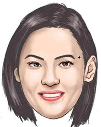 民俗 代表财富的痣相 太阳穴部位在相学上称做"迁移宫",也称之为"驿马