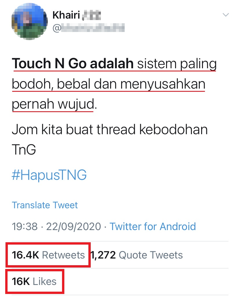 该帖主分别在Twitter和面子书发文写道:“Touch n go 是一个不智能的系统,经常出现令人无法理解的种种问题。今天我们就一起列出它各方面的问题吧!”