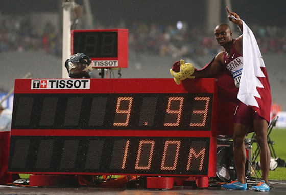 2014年仁川亚运会男子百米决赛中，卡塔尔名将奥古诺德以9秒93的成绩夺得冠军，并且创造了当时新的亚洲纪录。