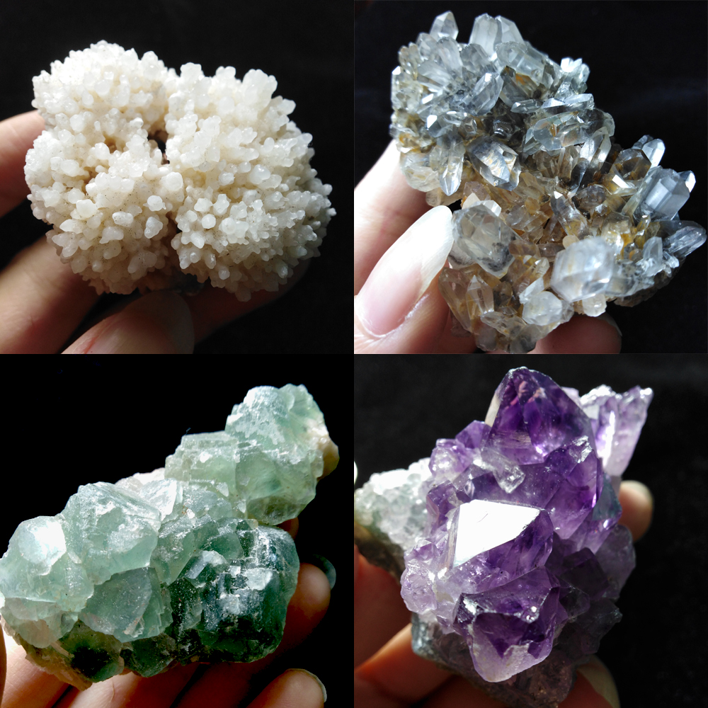 鱼眼石的晶体拥有白至灰色的玻璃光泽,颜色通常有白、蓝、粉、紫、绿。