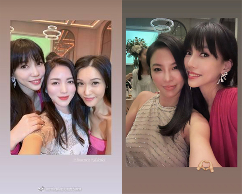 李靓蕾（左一）出席胡瓜干女儿婚宴。