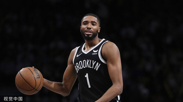 Brooklyn Nets' Mikal Bridges (1) during the second half of an NBA basketball game against the Cleveland Cavaliers Wednesday, Oct. 25, 2023, in New York. The Cavaliers won 114-113.(AP Photo/Frank Franklin II)
