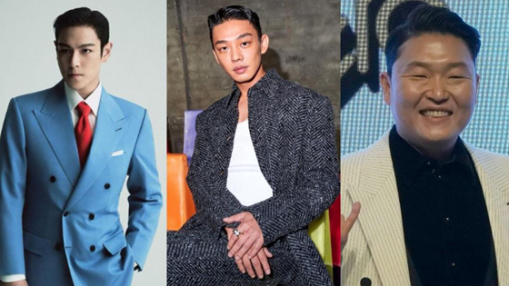 T.O.P、刘亚仁、PSY(从左至右)都曾染毒。